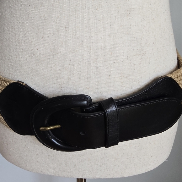 Ralph Lauren, New Woven Brown Leather Buckle Wide Statement Belt Size Small - Picture 2 of 11